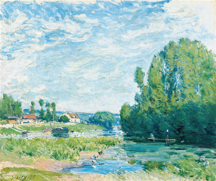 阿尔弗雷德·西斯利(Alfred Sisley,法国画家)高清作品-《鸭子池塘(1875)》