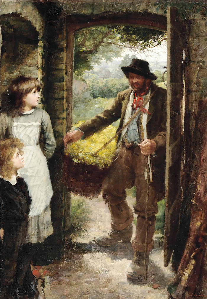 詹姆斯·杰布萨·香农 (James Jebusa Shannon，美国画家)高清作品-《牛柳采集者（1884 年）》