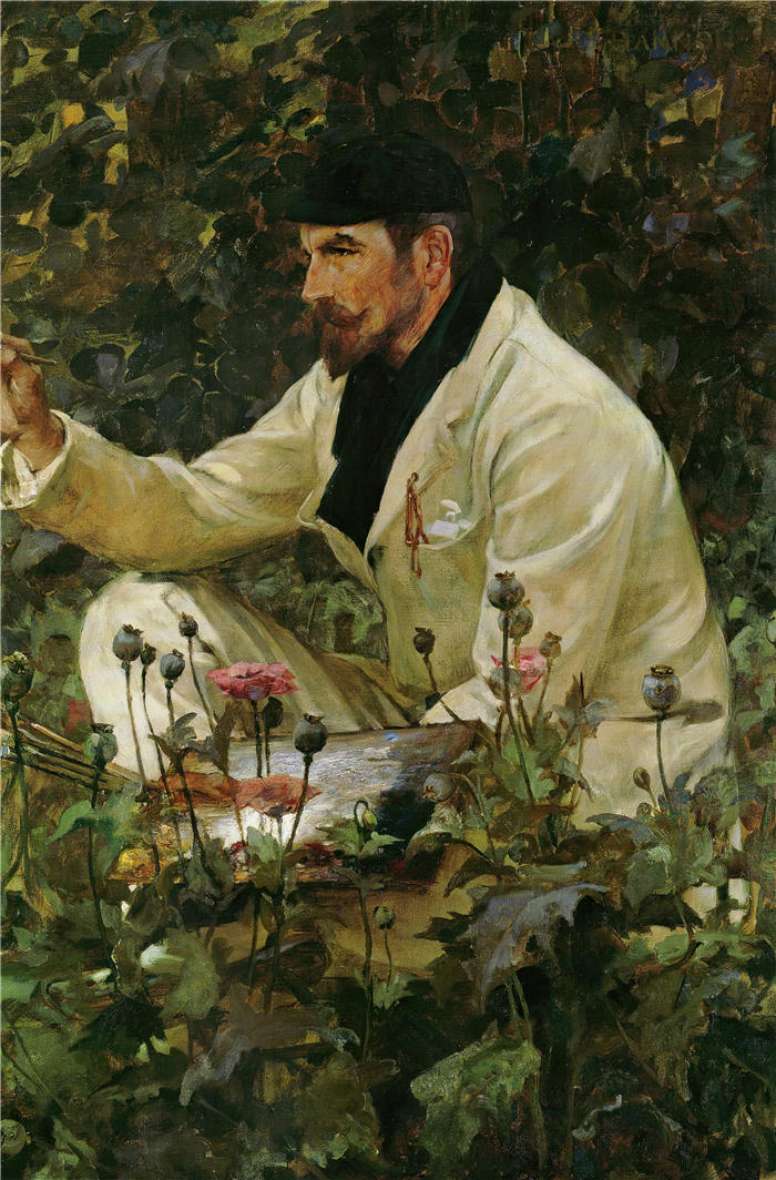 詹姆斯·杰布萨·香农 (James Jebusa Shannon，美国画家)高清作品-《乔治·希区柯克 (George Hitchcock) 在埃格蒙德 (Egmond) 的花园里工作（1891 年至