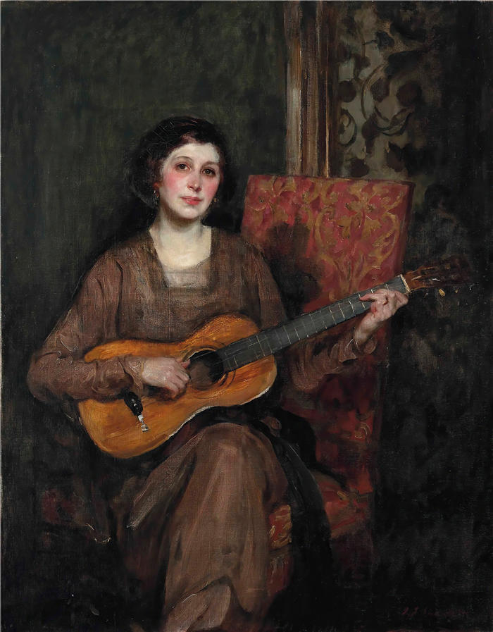 詹姆斯·杰布萨·香农 (James Jebusa Shannon，美国画家)高清作品-《弗洛伦斯·香农的肖像，艺术家的妻子（约 1915 年）》