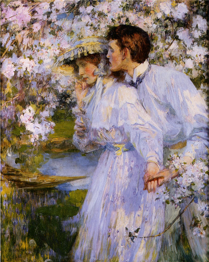 詹姆斯·杰布萨·香农 (James Jebusa Shannon，美国画家)高清作品-《春天 (1896)》