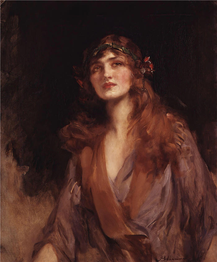 詹姆斯·杰布萨·香农 (James Jebusa Shannon，美国画家)高清作品-《莉莉·艾尔西（布洛夫人）（1916 年）》