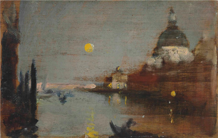 詹姆斯·杰布萨·香农 (James Jebusa Shannon，美国画家)高清作品-《满月从大运河向圣玛丽亚德拉致敬，威尼斯》