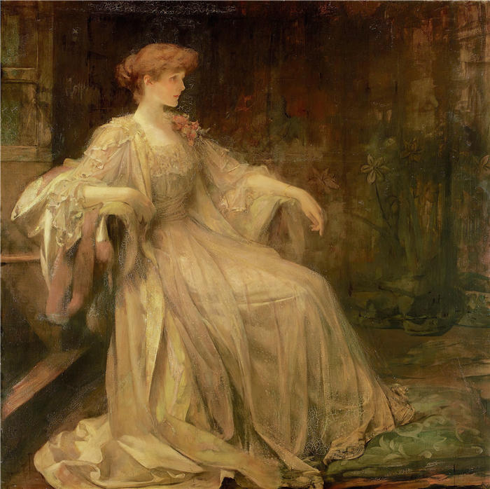 詹姆斯·杰布萨·香农 (James Jebusa Shannon，美国画家)高清作品-《格兰比侯爵夫人紫罗兰的肖像（1895 年）》