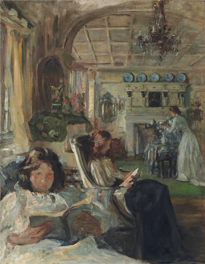 詹姆斯·杰布萨·香农 (James Jebusa Shannon，美国画家)高清作品-《客厅（约 1900 年）》