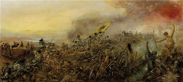 安东·罗马科(Anton Romako,奥地利画家)高清作品-《欧根·冯·萨沃扬亲王在 der Schlacht bei Zenta (1880-1882)》
