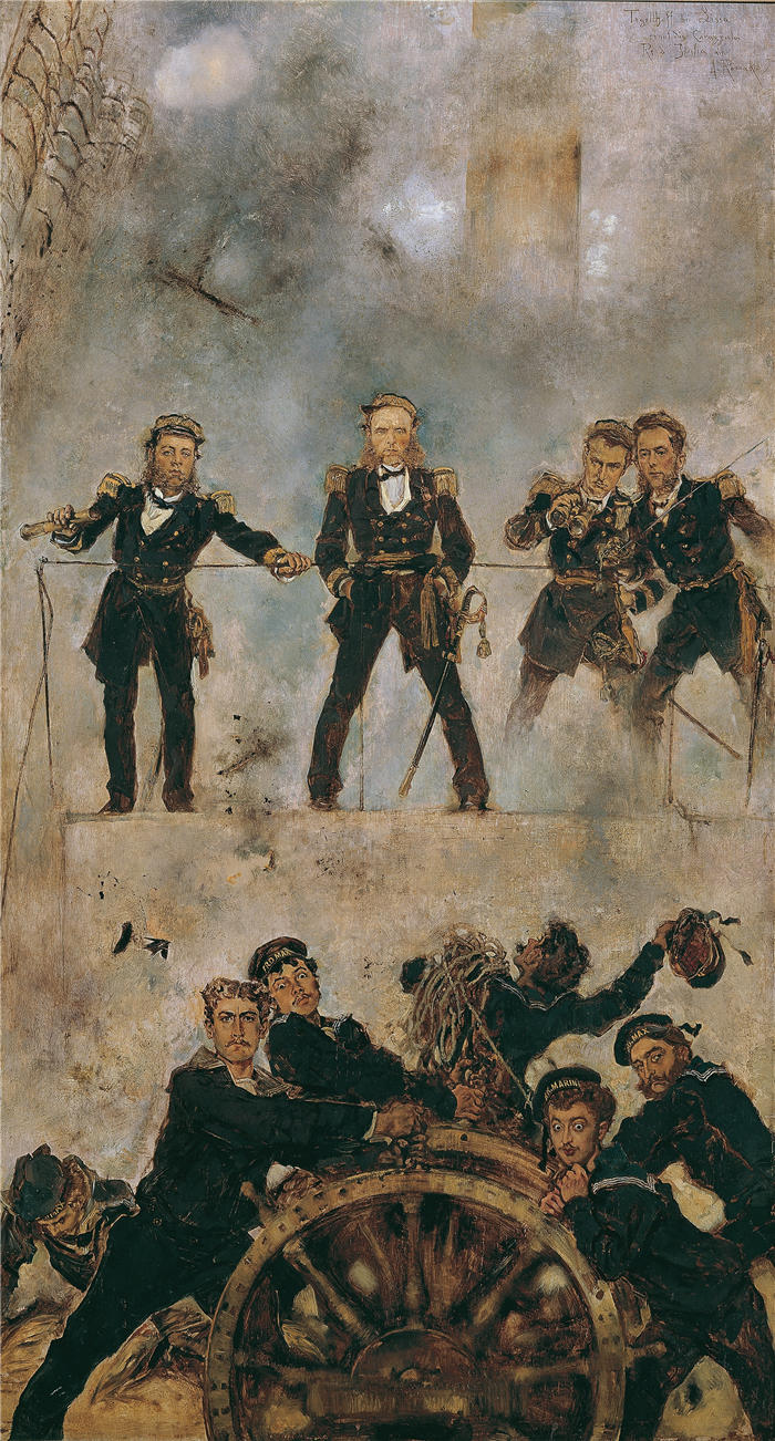 安东·罗马科(Anton Romako,奥地利画家)高清作品-《利萨一世战役中的泰格托夫(1878-1880)》