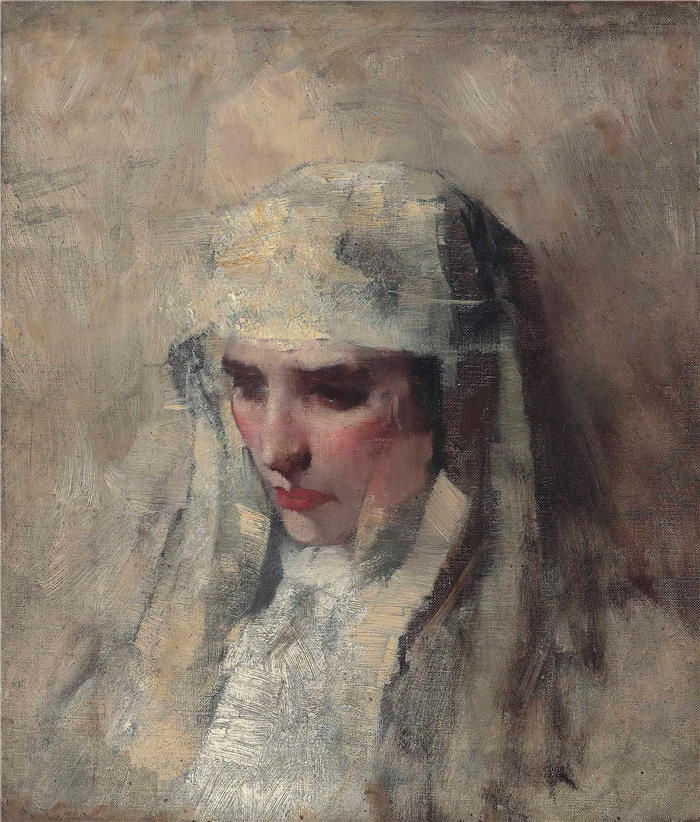 詹姆斯·杰布萨·香农 (James Jebusa Shannon，美国画家)高清作品-《研究“麦当娜和孩子”（约 1892 年）》