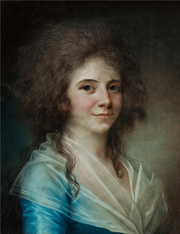 延斯·尤尔（Jens Juel，丹麦画家）高清作品-《Wilhelmine Bertouch 的肖像，侍女（1790 年代）》