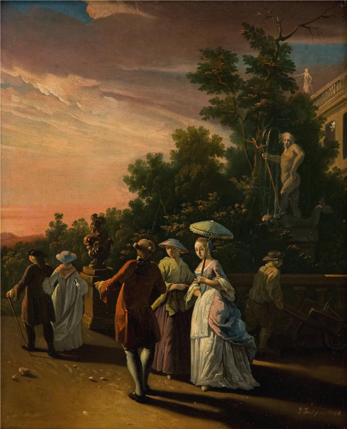 延斯·尤尔（Jens Juel，丹麦画家）高清作品-《在公园散步（1764）》
