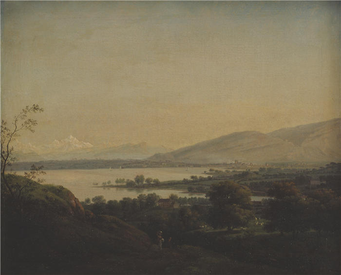 延斯·尤尔（Jens Juel，丹麦画家）高清作品-《莱曼湖向勃朗峰和日内瓦的景色（1777 – 1778 年）》