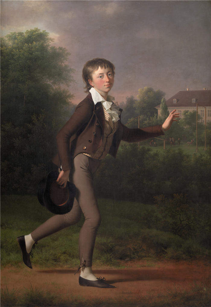 延斯·尤尔（Jens Juel，丹麦画家）高清作品-《一个奔跑的男孩。马库斯·霍尔斯特·冯·施密顿 (1802)》