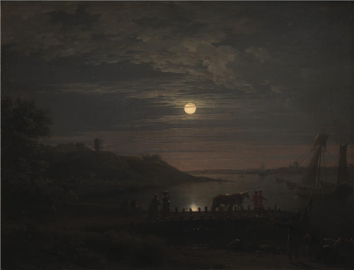 延斯·尤尔（Jens Juel，丹麦画家）高清作品-《斯诺伊月出小带的穿越（1787）》