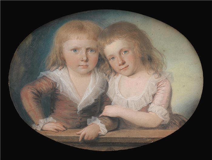 延斯·尤尔（Jens Juel，丹麦画家）高清作品-《办公室主任何默的两个孩子（1760-1802） 》