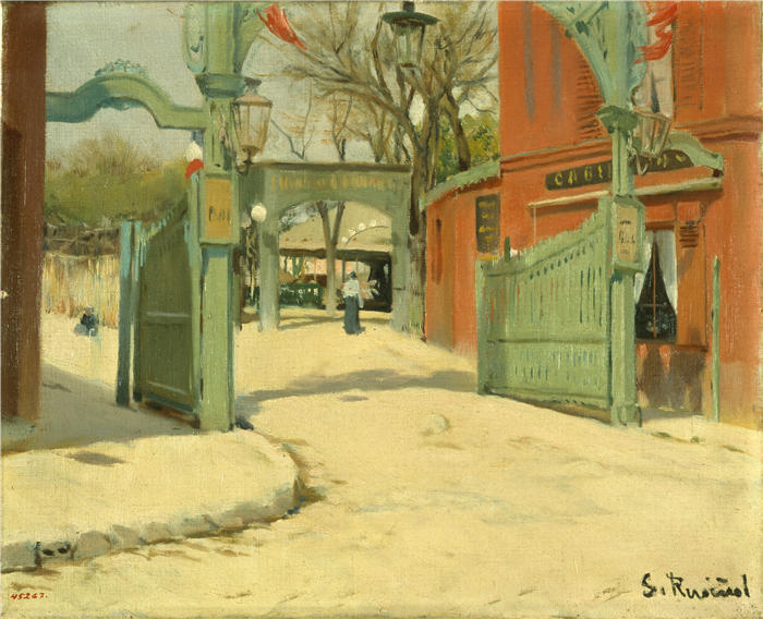 圣地亚哥·鲁西尼奥尔（Santiago Rusiñol，西班牙画家）高清作品-《红磨坊公园入口（1891 年）》