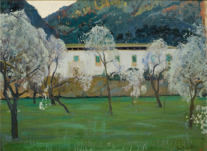 圣地亚哥·鲁西尼奥尔(Santiago Rusiñol,西班牙画家)高清作品-《白色农舍(马略卡岛布尼奥拉)(1902 年)》