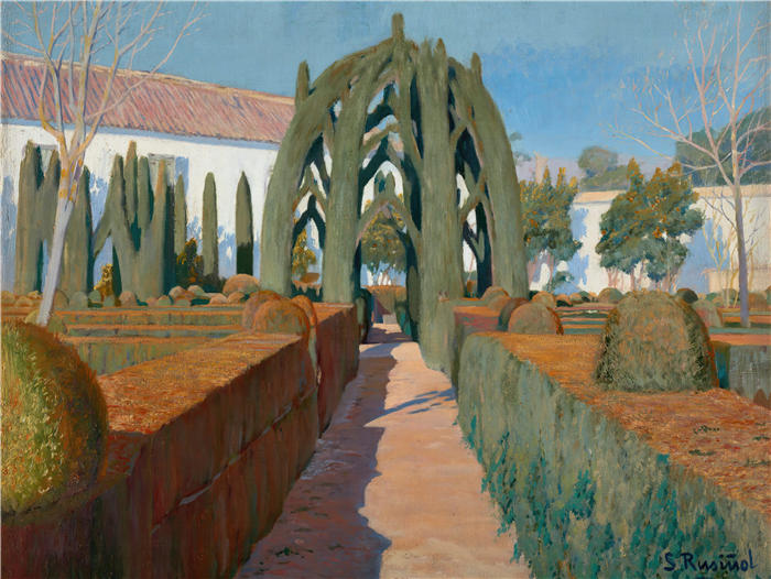 圣地亚哥·鲁西尼奥尔(Santiago Rusiñol,西班牙画家)高清作品-《El Jardín De La Bailarina, 格拉纳达》