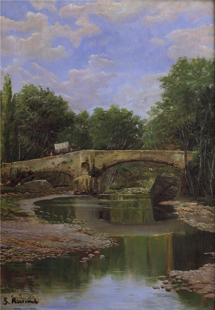 圣地亚哥·鲁西尼奥尔（Santiago Rusiñol，西班牙画家）高清作品-《河上的桥（约 1884 年）》