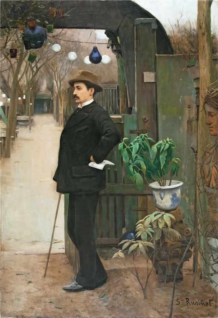 圣地亚哥·鲁西尼奥尔(Santiago Rusiñol,西班牙画家)高清作品-《Miquel Utrillo 的肖像(1)》