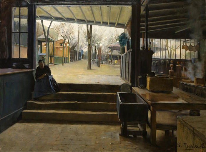 圣地亚哥·鲁西尼奥尔(Santiago Rusiñol,西班牙画家)高清作品-《La Galette 实验室 (1890-1891)》
