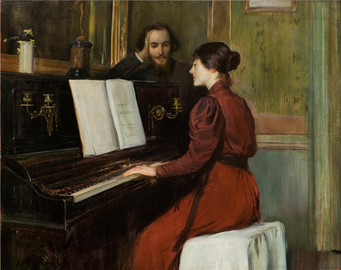圣地亚哥·鲁西尼奥尔（Santiago Rusiñol，西班牙画家）高清作品-《浪漫 (1894)》