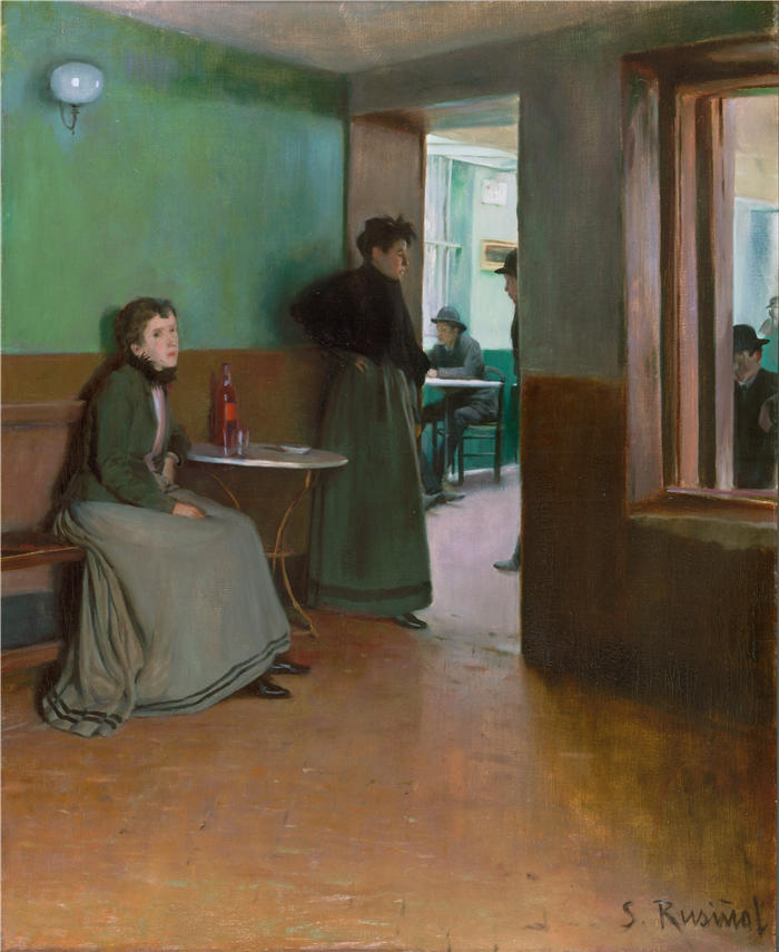 圣地亚哥·鲁西尼奥尔（Santiago Rusiñol，西班牙画家）高清作品-《咖啡馆的内部》