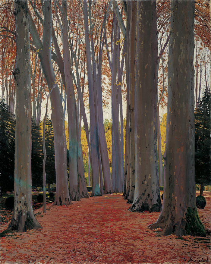 圣地亚哥·鲁西尼奥尔（Santiago Rusiñol，西班牙画家）高清作品-《梧桐树大道》