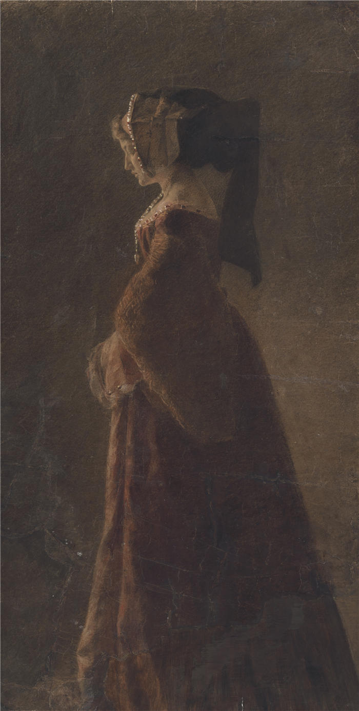 约瑟夫·哈努拉（Jozef Hanula，斯洛伐克画家）高清作品-《戴面纱的女士肖像（1894 年）》