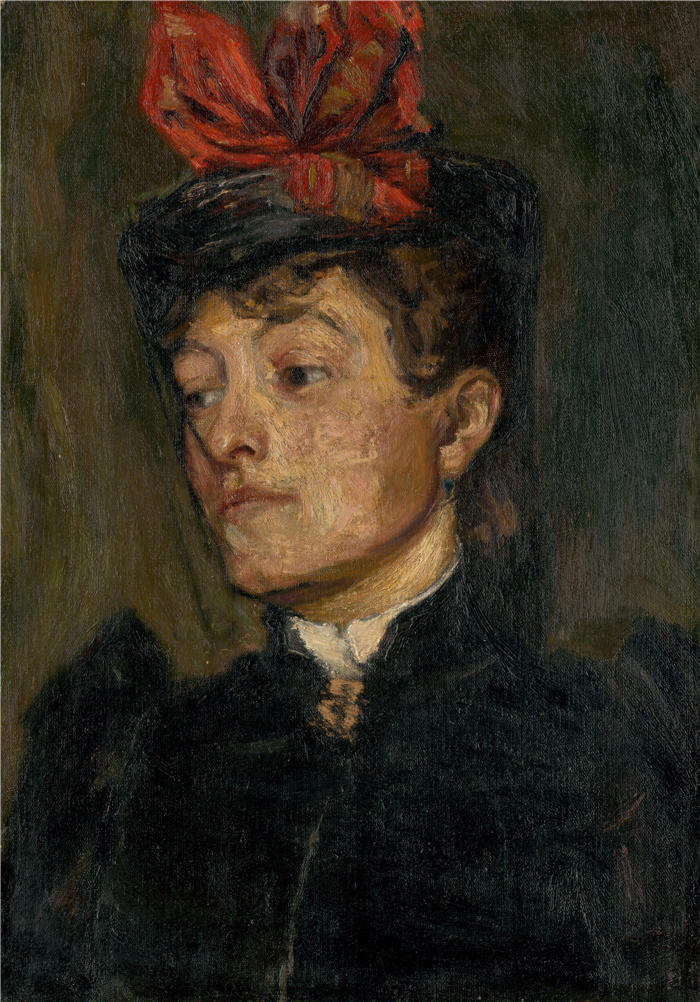 约瑟夫·哈努拉（Jozef Hanula，斯洛伐克画家）高清作品-《戴帽子的女士头像 (1895)》