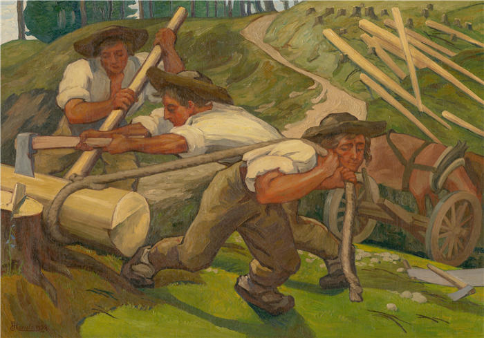 约瑟夫·哈努拉（Jozef Hanula，斯洛伐克画家）高清作品-《伐木工人 (1938)》