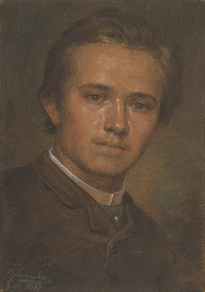 约瑟夫·哈努拉（Jozef Hanula，斯洛伐克画家）高清作品-《雕塑家扬切克的肖像（1887 年）》