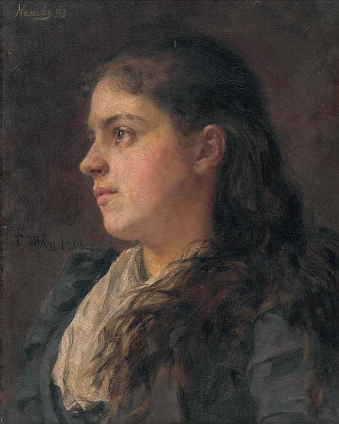 约瑟夫·哈努拉（Jozef Hanula，斯洛伐克画家）高清作品-《一个女人的肖像（1893） (1)》