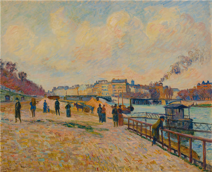让·巴蒂斯特·阿曼德·纪尧姆（Jean Baptiste Armand Guillaumin，法国画家）高清作品-《巴黎圣伯纳德码头（1888年）》
