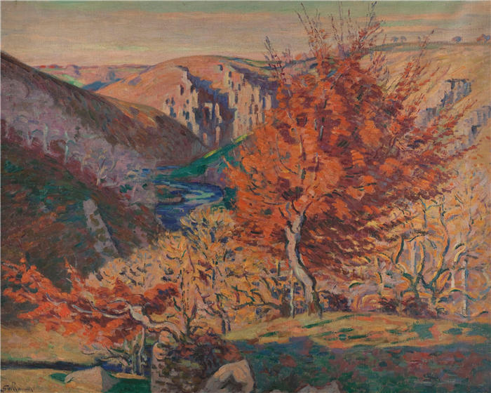 让·巴蒂斯特·阿曼德·纪尧姆（Jean Baptiste Armand Guillaumin，法国画家）高清作品-《风景，La Rocher de la Fileuse（1893-1920）》