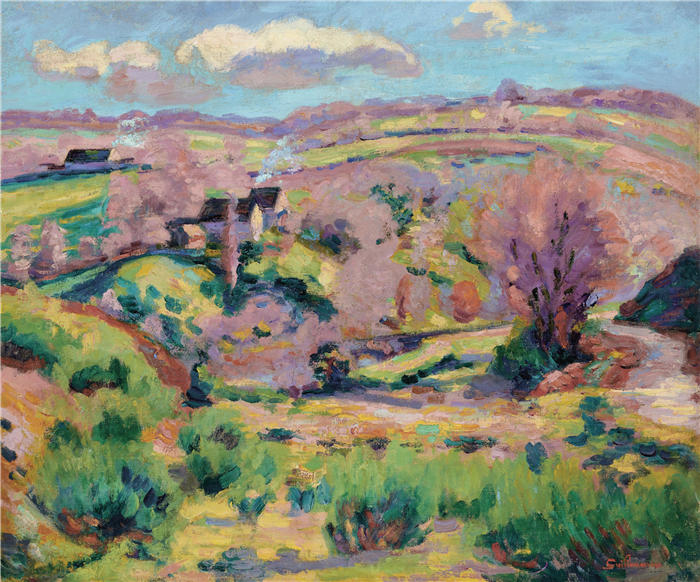 让·巴蒂斯特·阿曼德·纪尧姆（Jean Baptiste Armand Guillaumin，法国画家）高清作品-《春季坩埚景观（约1908年）》