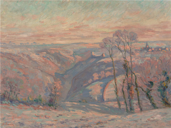 让·巴蒂斯特·阿曼德·纪尧姆（Jean Baptiste Armand Guillaumin，法国画家）高清作品-《克罗赞特村的白霜（约1900年）》
