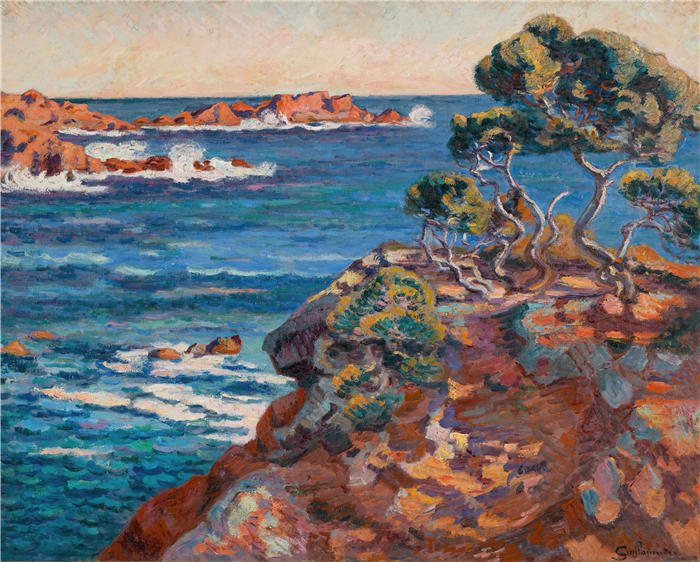 让·巴蒂斯特·阿曼德·纪尧姆（Jean Baptiste Armand Guillaumin，法国画家）高清作品-《阿盖的海边（约1900年）》