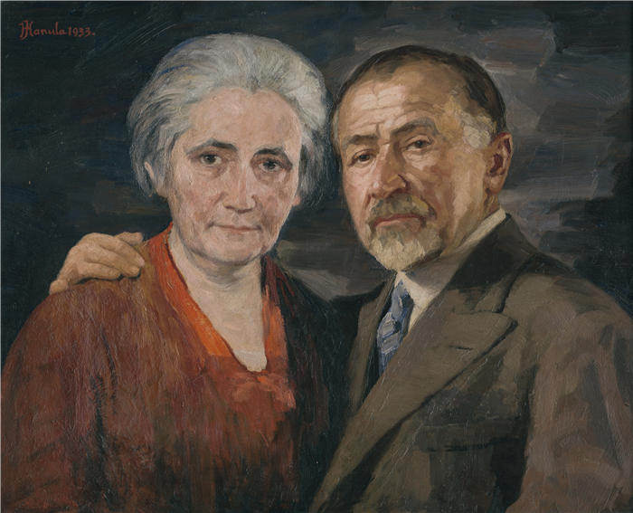 约瑟夫·哈努拉（Jozef Hanula，斯洛伐克画家）高清作品-《艺术家和他的妻子 (1933)》