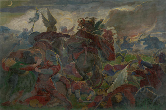 约瑟夫·哈努拉（Jozef Hanula，斯洛伐克画家）高清作品-《托莫里死于莫哈奇战役（1895-1896）》