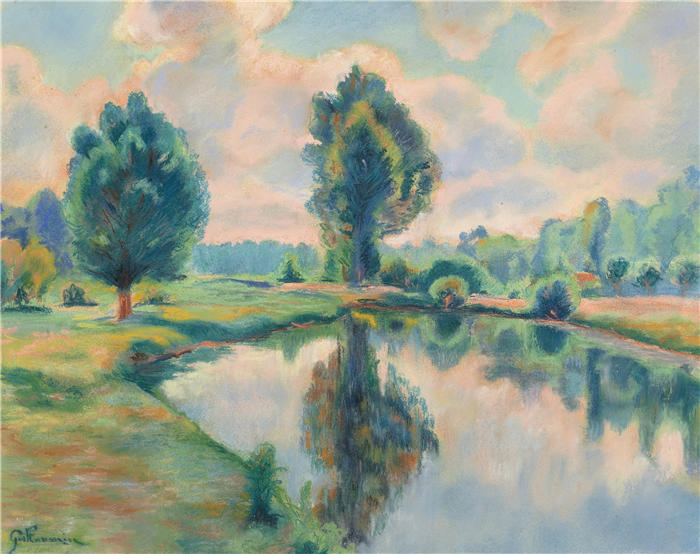 让·巴蒂斯特·阿曼德·纪尧姆（Jean Baptiste Armand Guillaumin，法国画家）高清作品-《河边（约1900年）》
