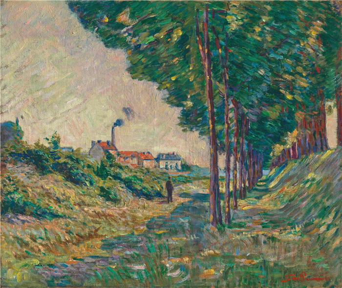 让·巴蒂斯特·阿曼德·纪尧姆（Jean Baptiste Armand Guillaumin，法国画家）高清作品-《Le chemin de halage à Charenton，法兰西岛（1885 