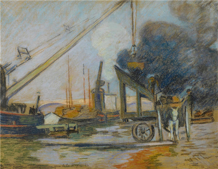 让·巴蒂斯特·阿曼德·纪尧姆（Jean Baptiste Armand Guillaumin，法国画家）高清作品-《巴黎拉佩码头（1884年）》