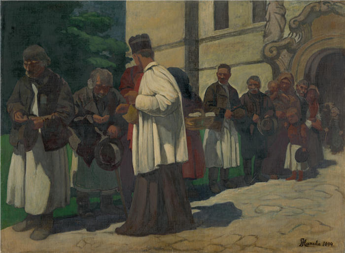 约瑟夫·哈努拉（Jozef Hanula，斯洛伐克画家）高清作品-《施舍（1894）》