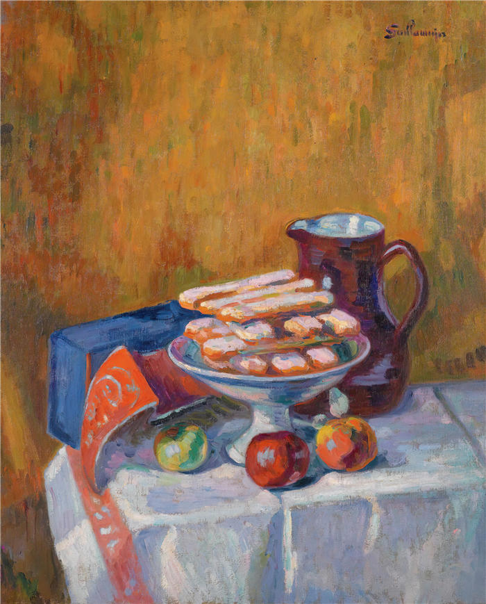 让·巴蒂斯特·阿曼德·纪尧姆（Jean Baptiste Armand Guillaumin，法国画家）高清作品-《饼干静物（1910）》