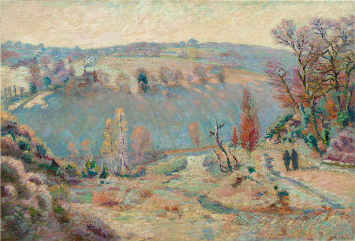 让·巴蒂斯特·阿曼德·纪尧姆(Jean Baptiste Armand Guillaumin,法国画家)高清作品-《沙罗桥白霜塞德尔山谷(约1903-1911年)》