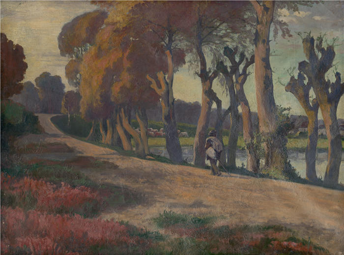 约瑟夫·哈努拉（Jozef Hanula，斯洛伐克画家）高清作品-《与牧人的风景（1920-1930）》