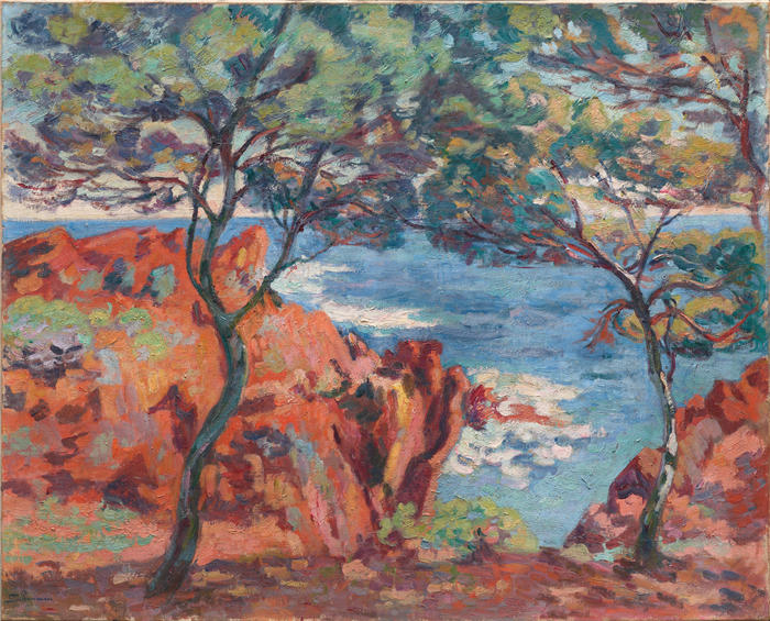 让·巴蒂斯特·阿曼德·纪尧姆(Jean Baptiste Armand Guillaumin,法国画家)高清作品-《阿盖贝塞岛岩石(1914年)》