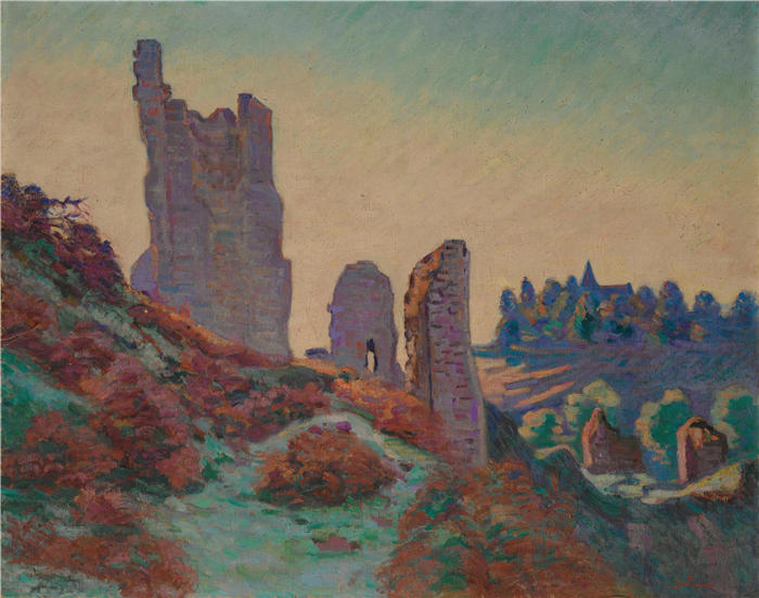 让·巴蒂斯特·阿曼德·纪尧姆（Jean Baptiste Armand Guillaumin，法国画家）高清作品-《克罗赞特城堡遗址（1898年）》