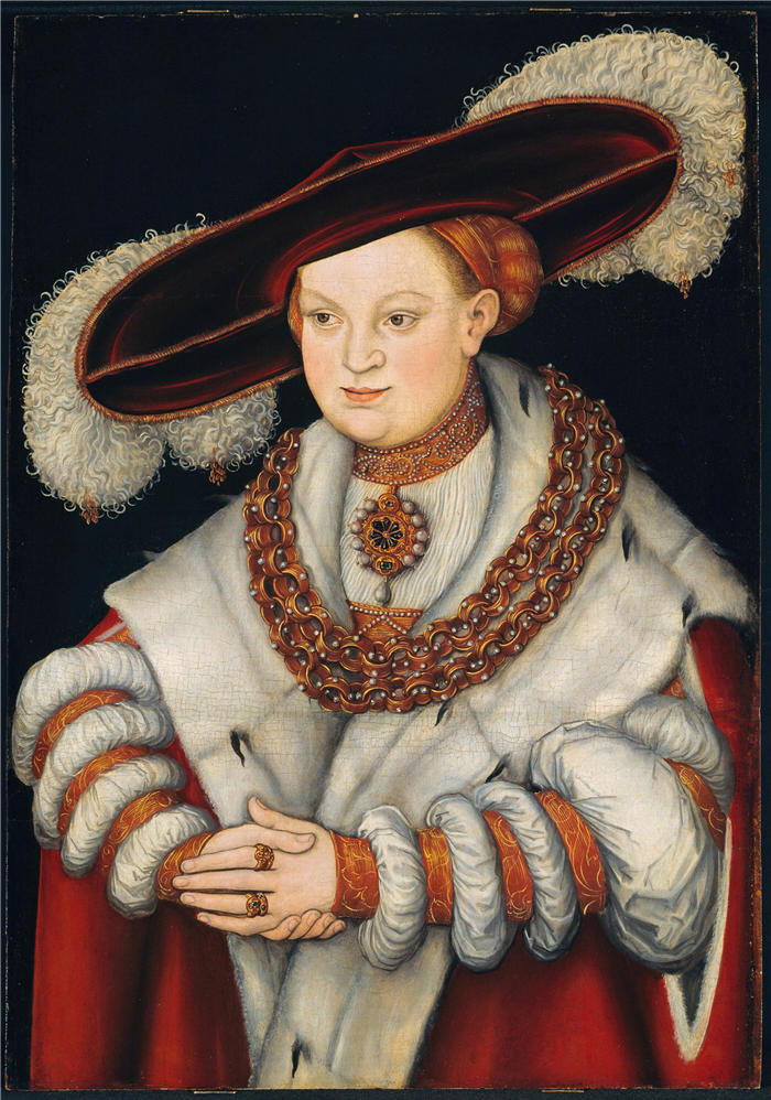老卢卡斯·克拉纳赫(Lucas Cranach the Elder,德国画家)高清作品-《萨克森州马格达莱纳的肖像(约 1529 年)》