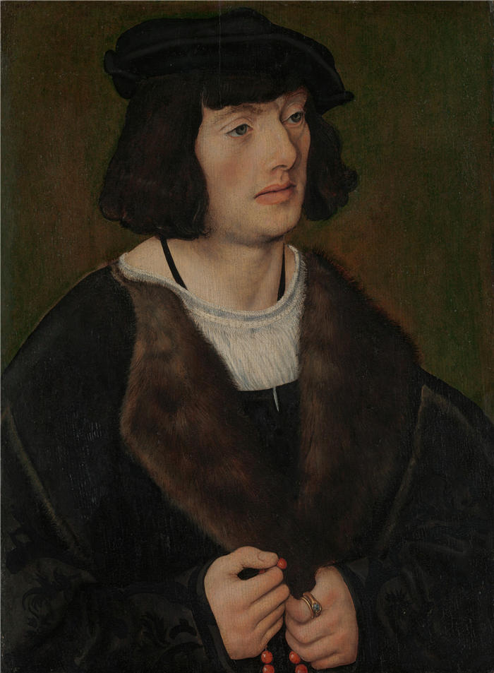 老卢卡斯·克拉纳赫（Lucas Cranach the Elder，德国画家）高清作品-《一个带着念珠的男人的肖像（约 1508 年）》